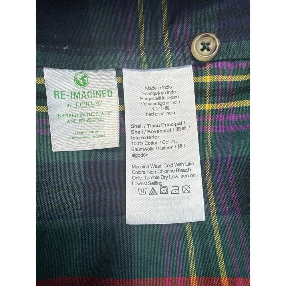 J Crew Green Plaid Dress Shirt Plaid Long Sleeve Button Up Men's Sz M Cotton